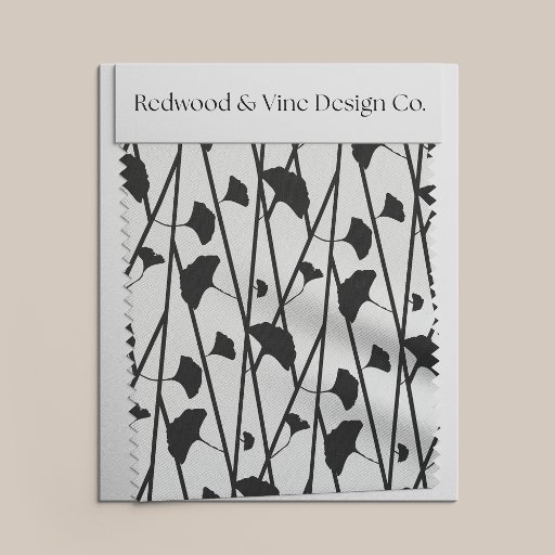 Black and White Ginkgo Leaves Pattern Fabric