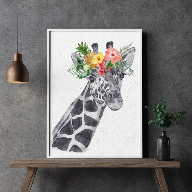 Black and White Giraffe in Flower Crown Animal Poster (Creator Uploaded)