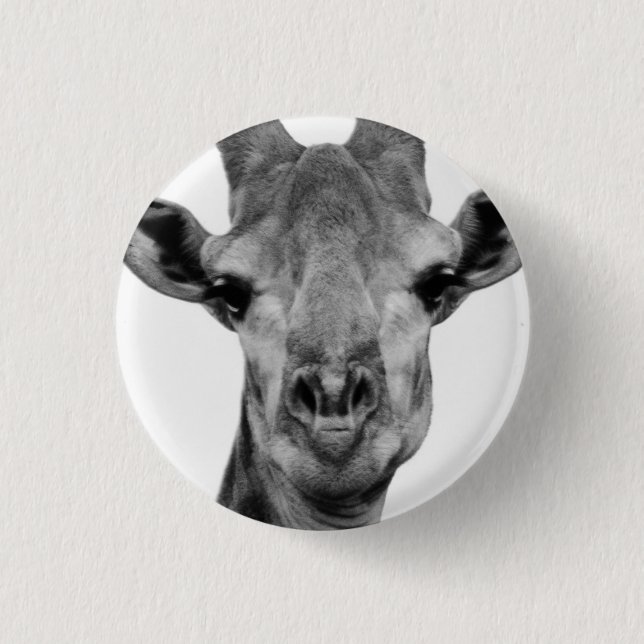 Black and White Giraffe Photograph Button (Front)