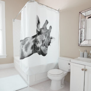 Black and White Giraffe Portrait Shower Curtain