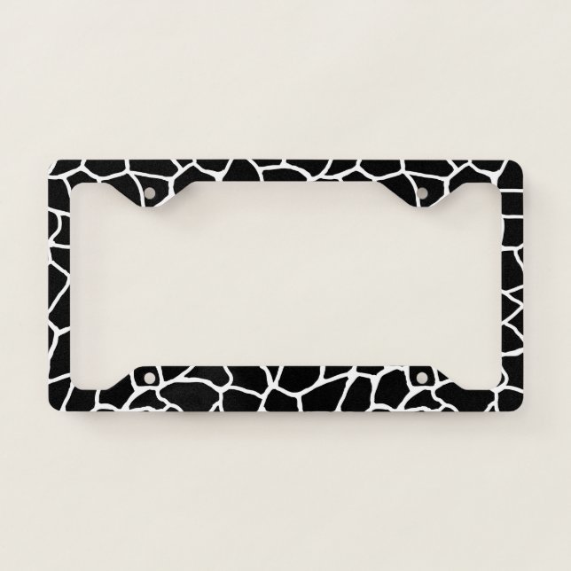 Black and White Giraffe Print Animal Pattern License Plate Frame (Front)