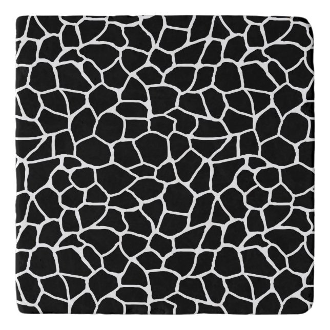 Black and White Giraffe Print Animal Pattern Trivet (Front)