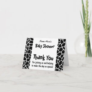 Black and White Giraffe Print Baby Shower Letterpress Thank You Card