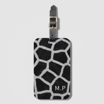 Black And White Giraffe Print Monogram Luggage Tag by LouiseBDesigns at Zazzle