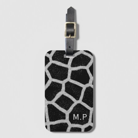 Black And White Giraffe Print Monogram Luggage Tag