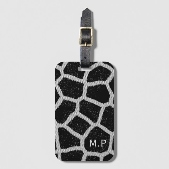 Black and White Giraffe Print Monogram Luggage Tag (Front Vertical)