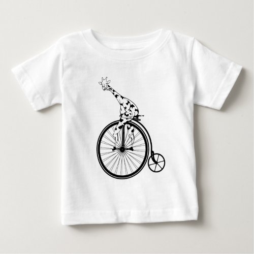 Black and white giraffe riding a bike baby T_Shirt