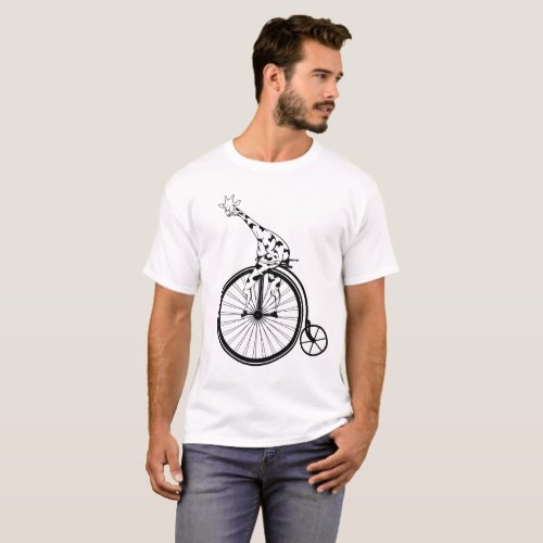 Black and white giraffe riding a bike T_Shirt