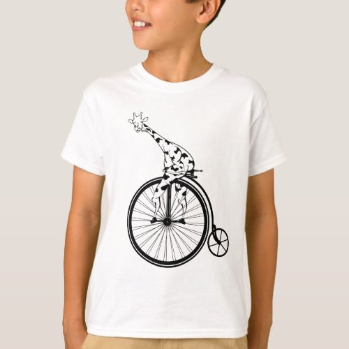Black and white giraffe riding a bike T_Shirt