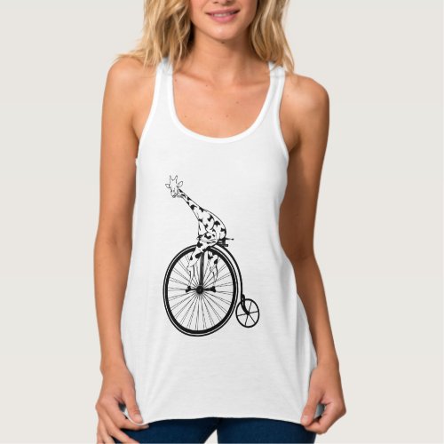 Black and white giraffe riding a bike tank top