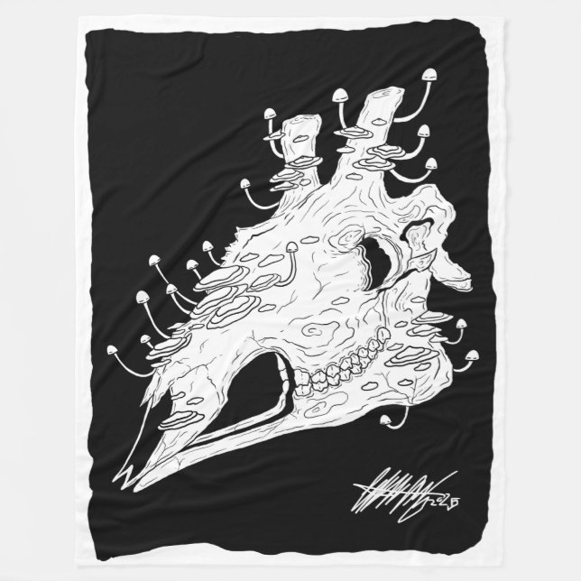 Black and white Giraffe skull Fleece Blanket (Front)