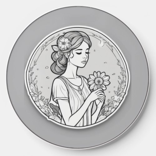 Black and White Girl Holding a Flower Wireless Charger
