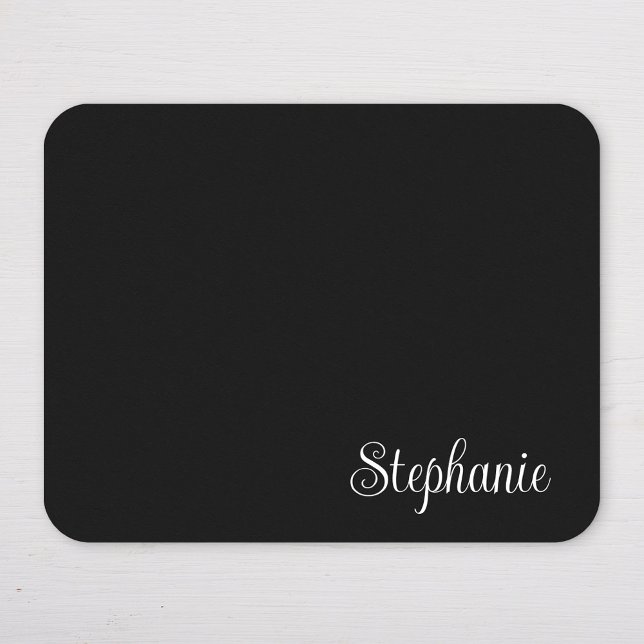 Black and White Girly Modern Name Mouse Pad (Personalized Black and White Mousepad)
