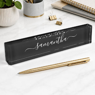 Black and White Girly Signature Desk Name Plate