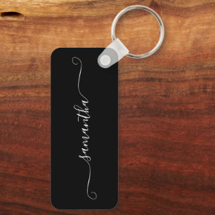 Black and White Girly Swash Signature Name Keychain