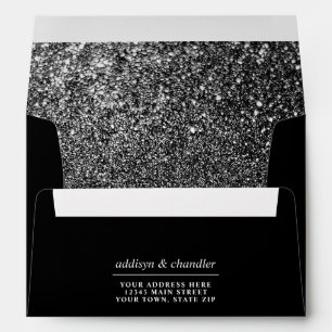 Black and White Glam Chic Modern Wedding Glitter   Envelope