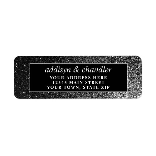 Black and White Glam Chic Modern Wedding Glitter   Label