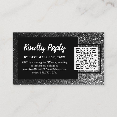 Black and White Glam RSVP Modern Wedding Glitter Enclosure Card