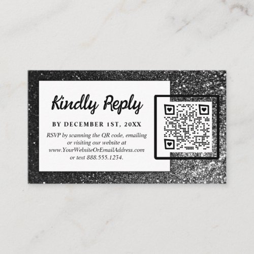 Black and White Glam RSVP Modern Wedding Glitter Enclosure Card