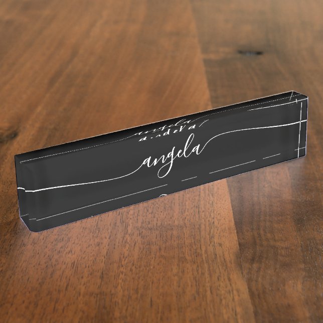 Black and White Glam Signature Desk Name Plate (Side)