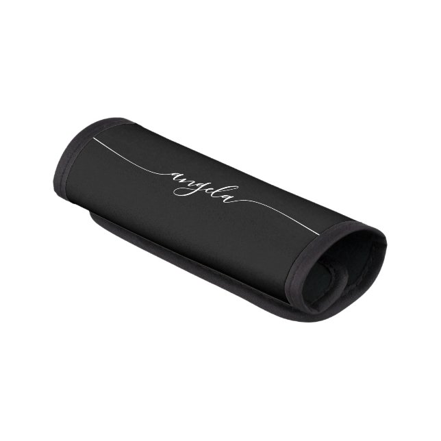 Black and White Glam Signature Name Luggage Handle Wrap (Angled)