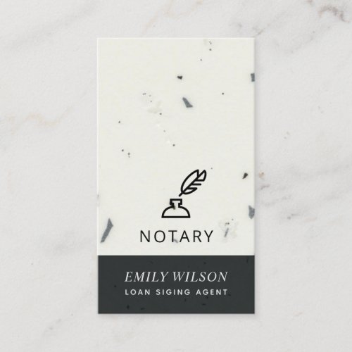 BLACK AND WHITE GLAZED SPECKLED FEATHER NIB NOTARY BUSINESS CARD