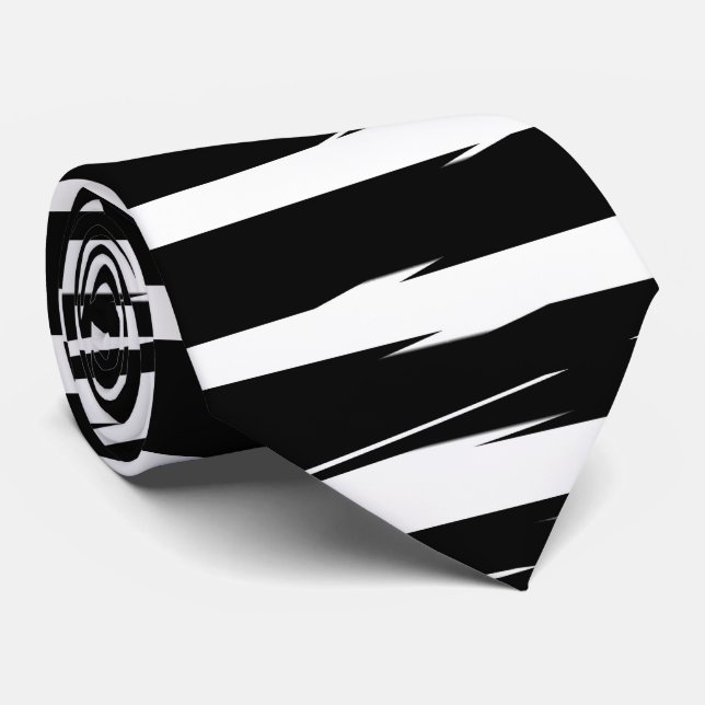 Black and White Glitch Signal Stripes Neck Tie (Rolled)