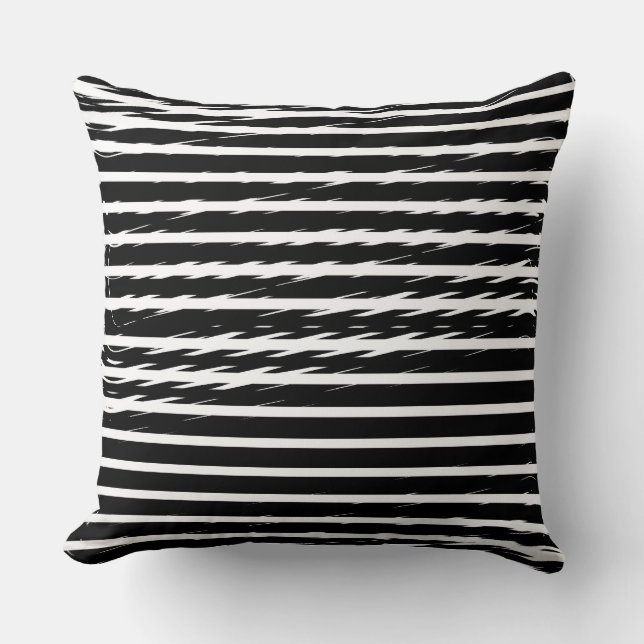 Black and White Glitch Signal Stripes Throw Pillow (Front)