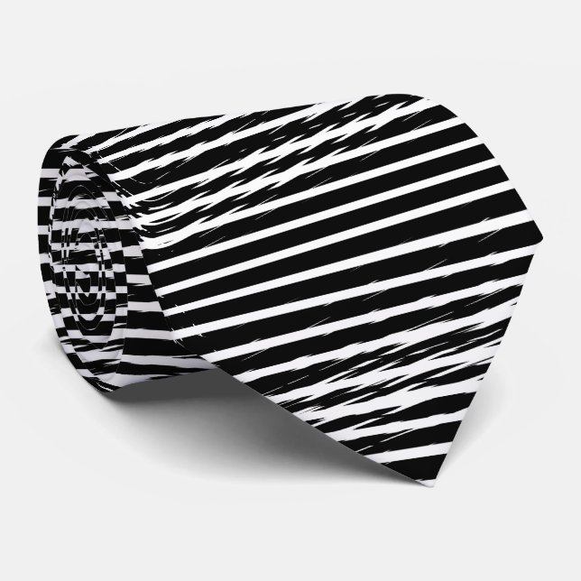 Black and White Glitchy Signal Stripes  Neck Tie (Rolled)