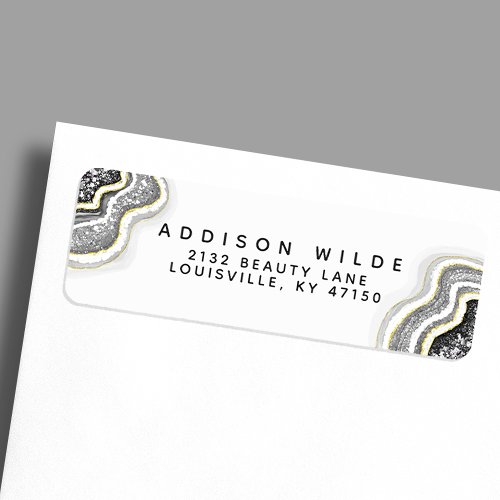 Black And White Glitter Agate Geode Luxe Address Label