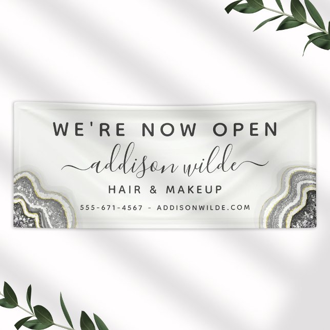 Black And White Glitter Agate Geode Luxe Business Banner (Creator Uploaded)
