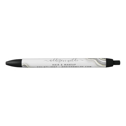 Black And White Glitter Agate Geode Luxe Business Black Ink Pen