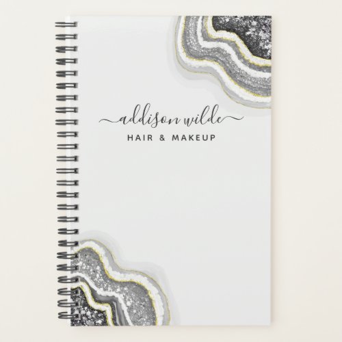 Black And White Glitter Agate Geode Luxe Business Planner