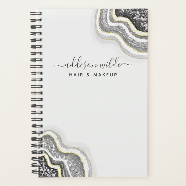 Black And White Glitter Agate Geode Luxe Business Planner (Front)