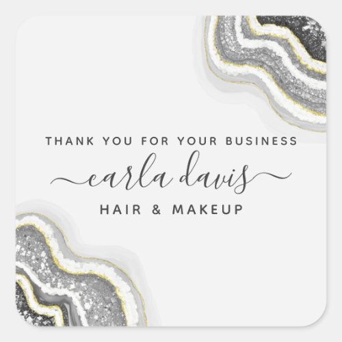 Custom Stickers 16 Black And White Glitter Agate Geode Luxe Business Square Sticker