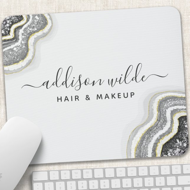 Black And White Glitter Agate Geode Luxe Chic Mouse Pad (Creator Uploaded)