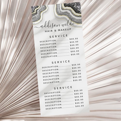 Black And White Glitter Agate Geode Luxe Chic Rack Card