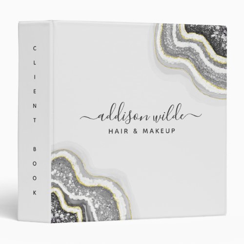 Black And White Glitter Agate Geode Luxe Client 3 Ring Binder
