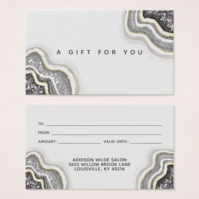 Black and White Glitter Agate Geode Luxe Gift Card (Front & Back)