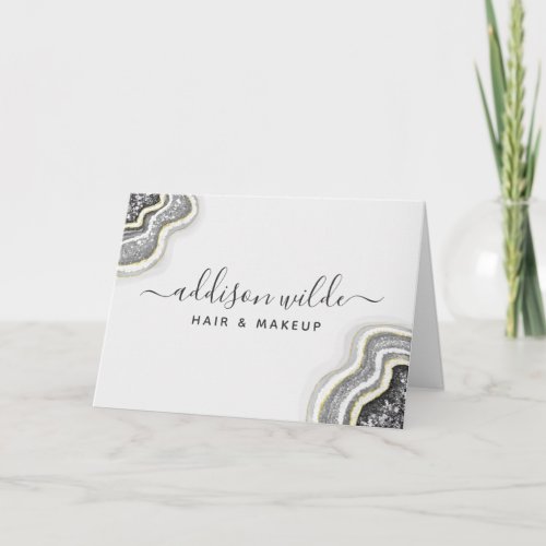 Black And White Glitter Agate Geode Thank You Card