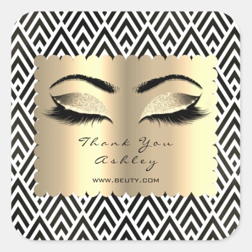 Black And White Glitter Gold Lash Eyes Thank You Square Sticker