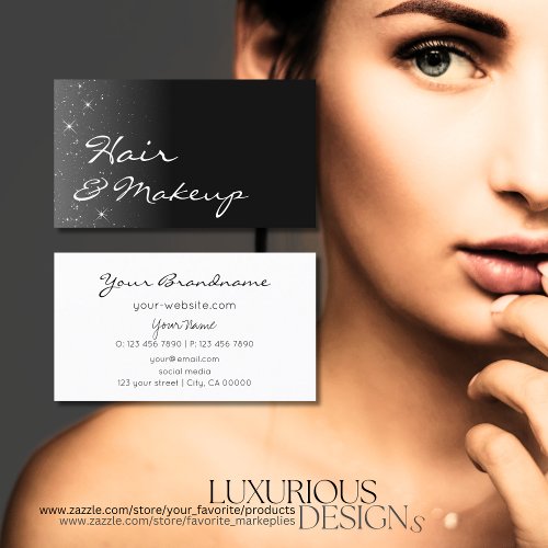 Black and White Glitter Stars Professional Simple Business Card