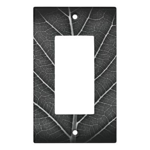 Black and White Glowing Leaf Close-Up Light Switch Cover