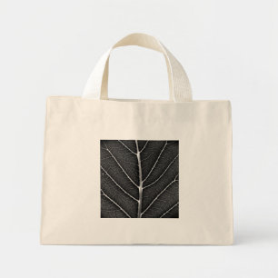 Black and White Glowing Leaf Close-Up Mini Tote Bag