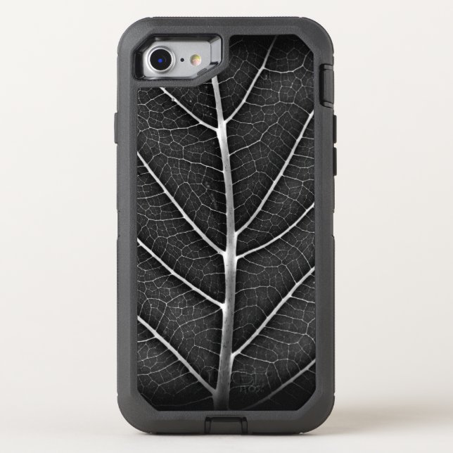 Black and White Glowing Leaf Close-Up Otterbox iPhone Case (Back)