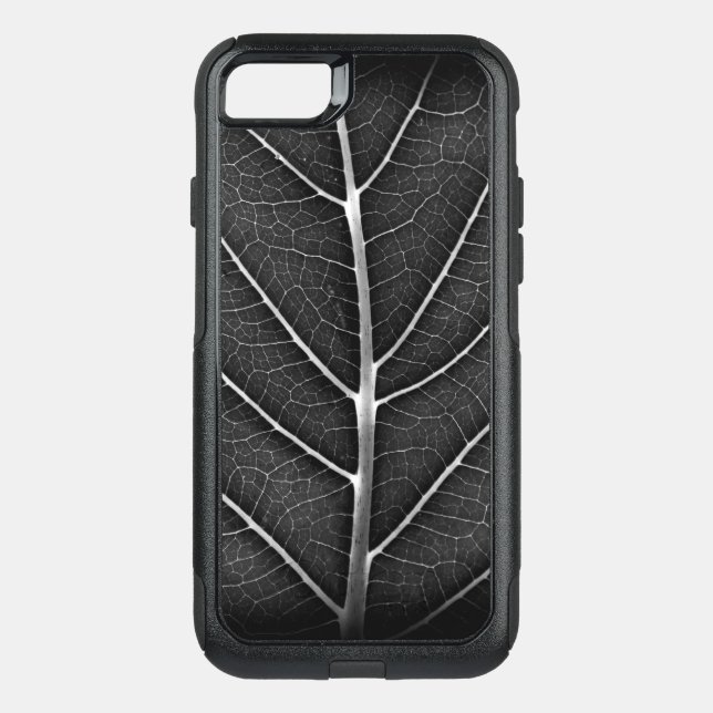 Black and white glowing leaf close-up otterbox iPhone case (Back)