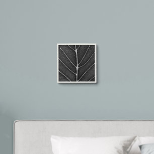 Black and White Glowing Leaf Close-Up Peel And Stick Photo Tile