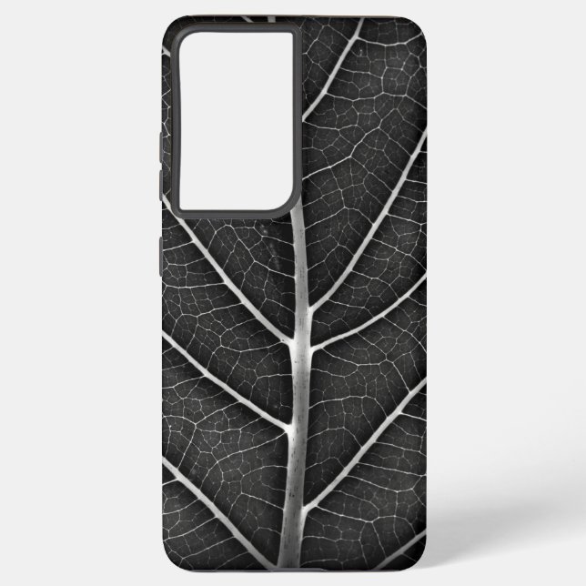 Black and white glowing leaf close-up samsung galaxy case (Back)
