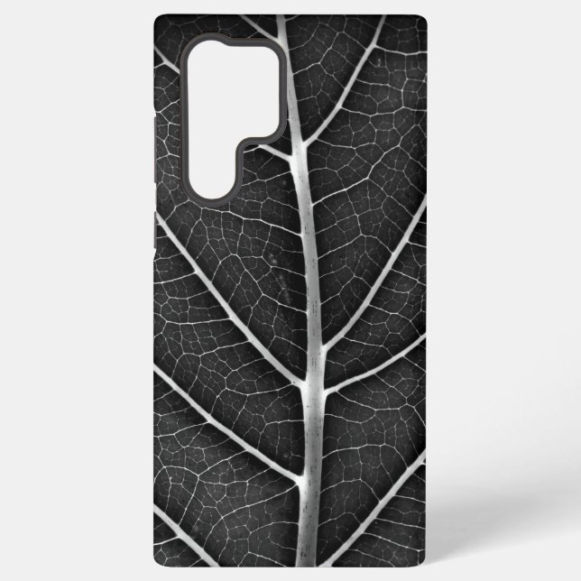 Black and white glowing leaf close-up samsung galaxy case (Back)