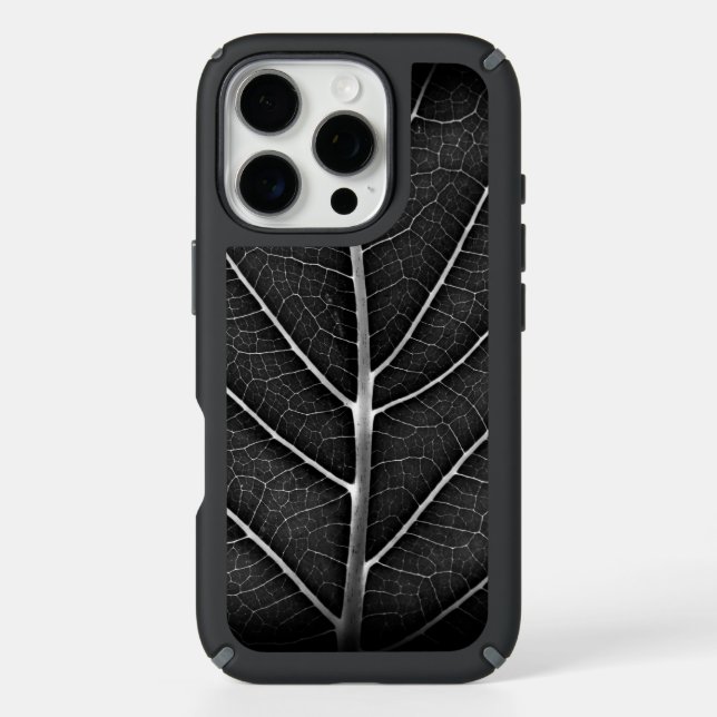 Black and white glowing leaf close-up speck iPhone case (Front)